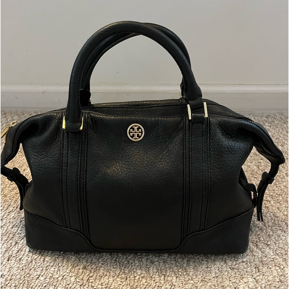 Tory Burch Black Leather Satchel with strap.